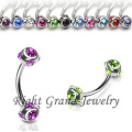 316L Surgical Steel Multi-Crystal Eyebrow Rings